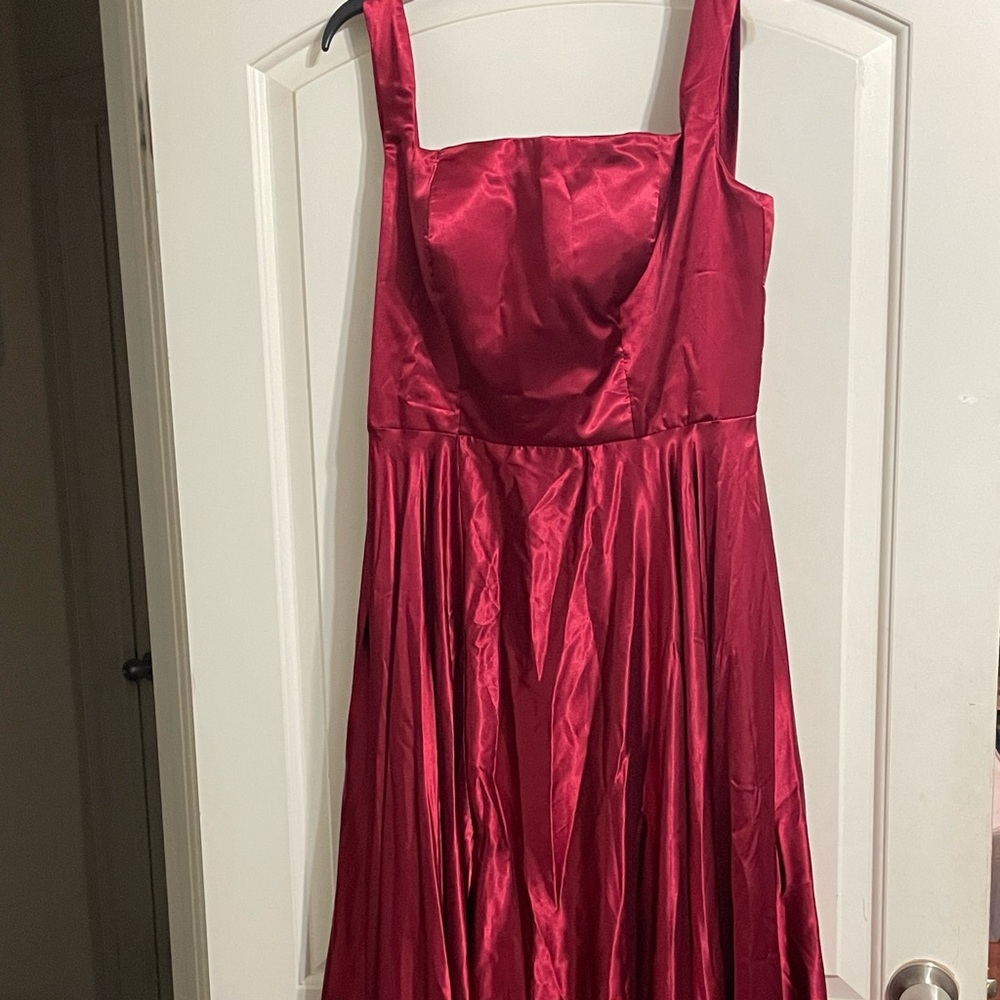 Shiny Burgundy Satin Evening Gown